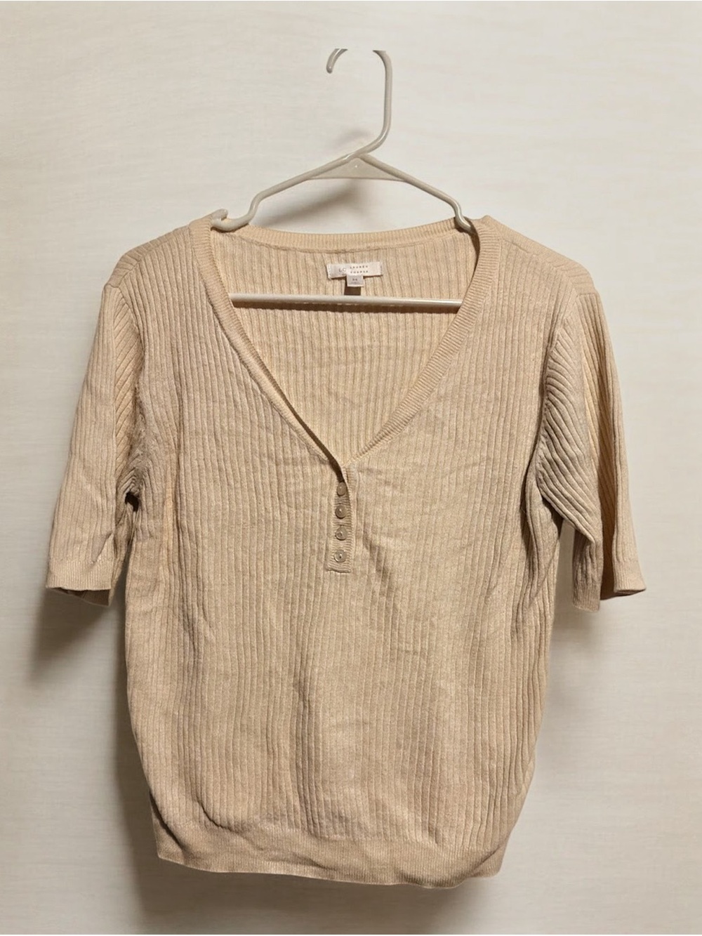 LC Lauren Conrad Cream Ribbed Short-Sleeve Top